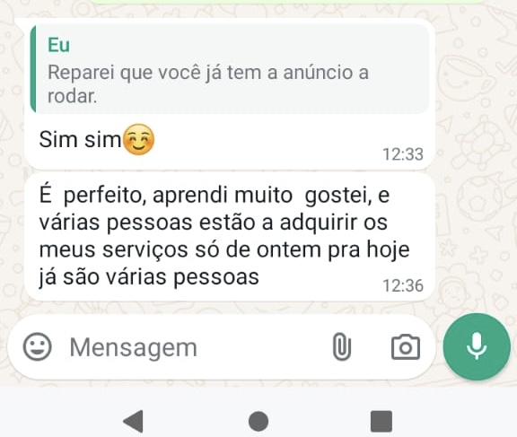 Aluna já tem anúncio a rodar e clientes a procurar os serviços