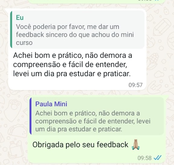 Aluna diz que o curso é bom, prático e fácil de entender