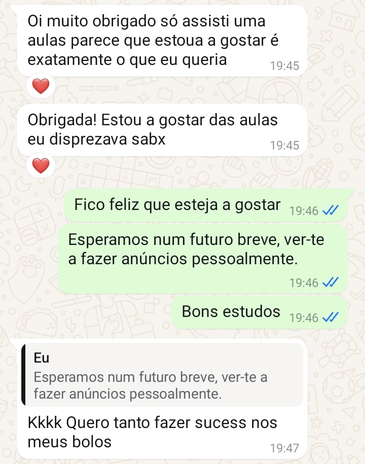 Depoimento de aluna sobre as aulas do Mini Curso no WhatsApp