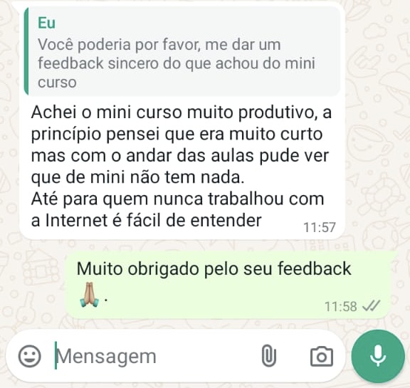 Aluna diz que o curso é produtivo e fácil mesmo para iniciantes